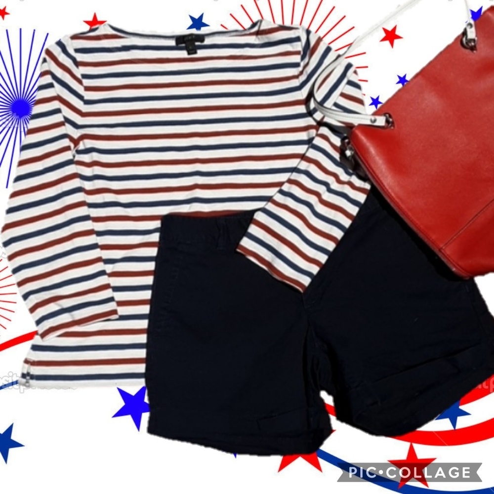 {J. Crew} Red, White, and Blue Striped Tee